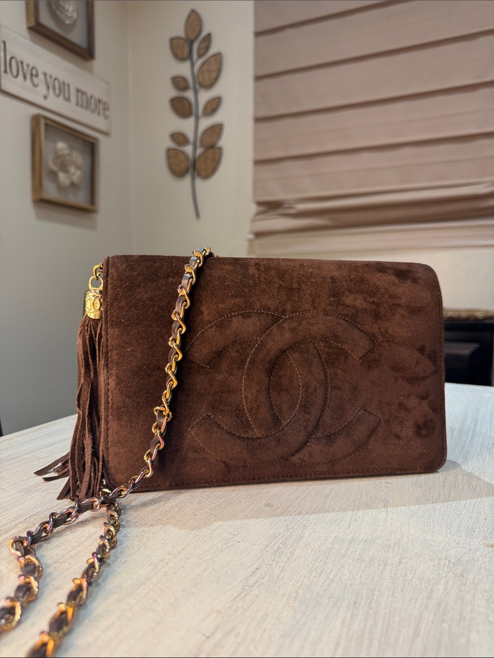 Designer CC Brown Shoulder Bag with Chain Strap